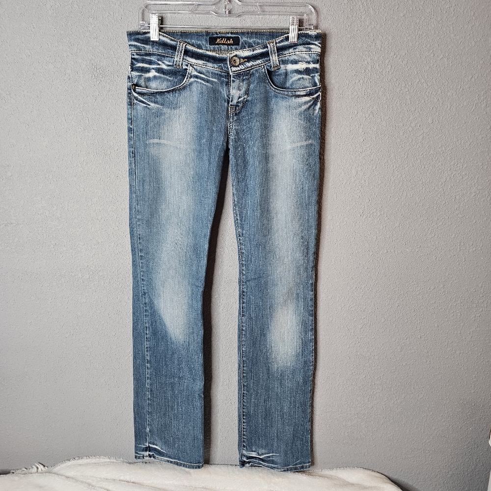 Killah Jeans Womens 28 Blue Distressed Stretch Denim Mid Rise Straight Y2k 2000s